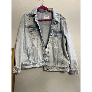 Old Navy light wash denim jacket size XL eyelet floral